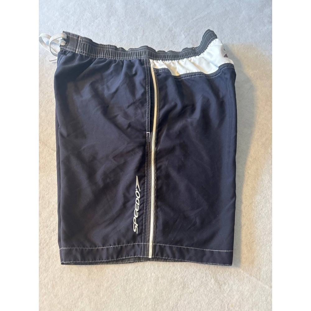 Speedo Mens Swim Trunks Navy Blue White Board Shorts Cargo Pocket Size M